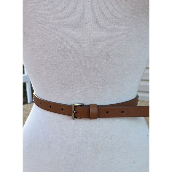 AllSaints Camel Studded Leather Belt Pebbled Thin Minimalist Moto Rocker main image 7